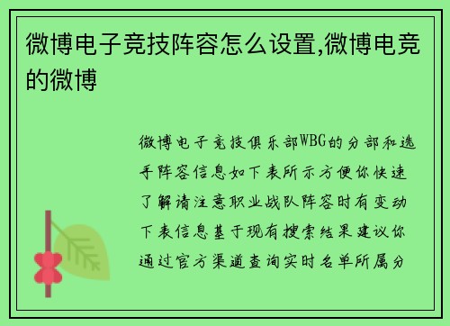 微博电子竞技阵容怎么设置,微博电竞的微博